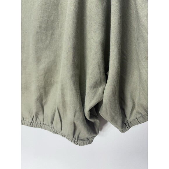 Kendal + Kylie Cropped Top Womens Linen Blend Green Balloon Lagenlook Boho Sz M - Picture 3 of 13